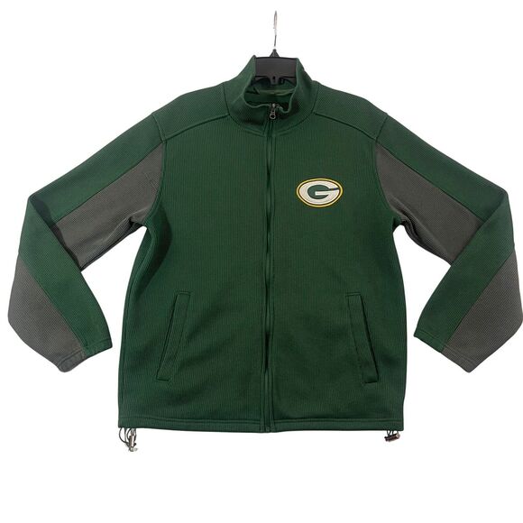 NFL Green Bay Packers Jacket Mens Size Medium Green Full Zip Fleece Logo Pockets - Picture 1 of 14